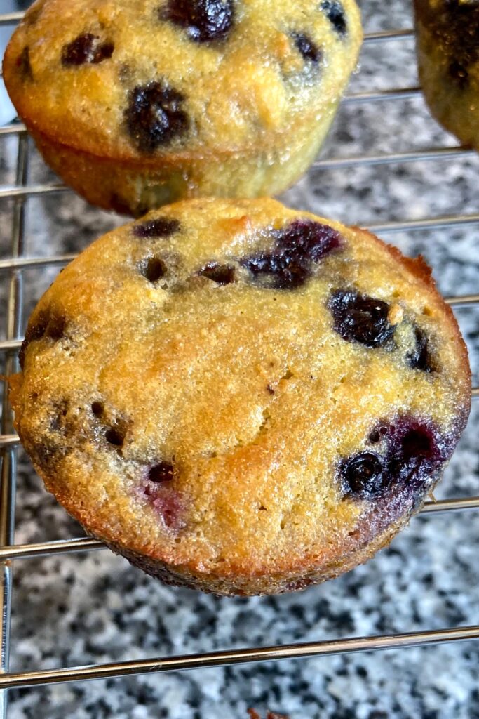 coconut flour blueberry muffins on a cooling rack
